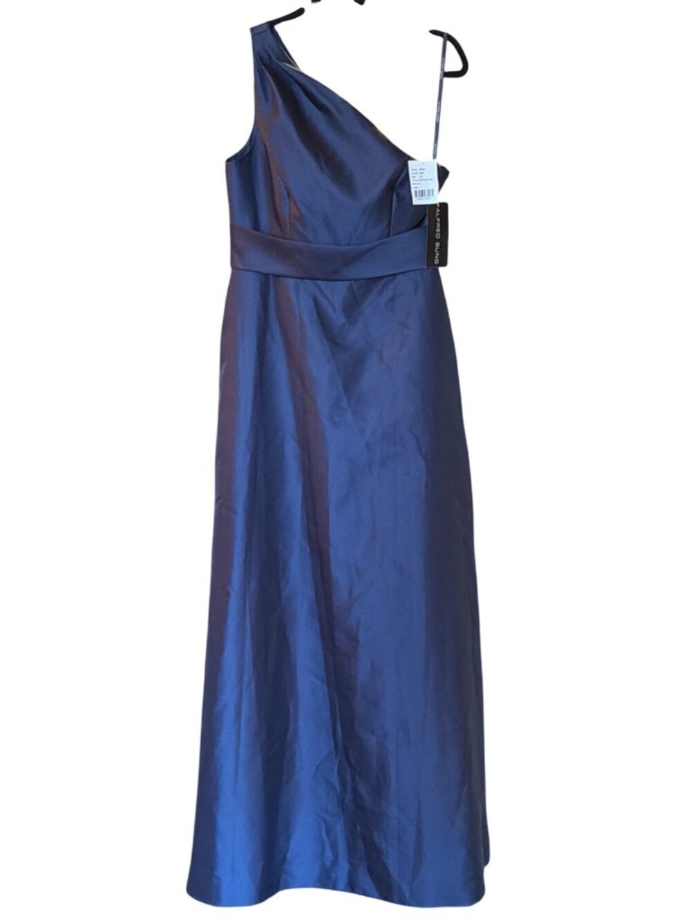 Alfred Sung One Shoulder A Line Satin Gown Navy Size 8 New With Tags - Picture 9 of 10